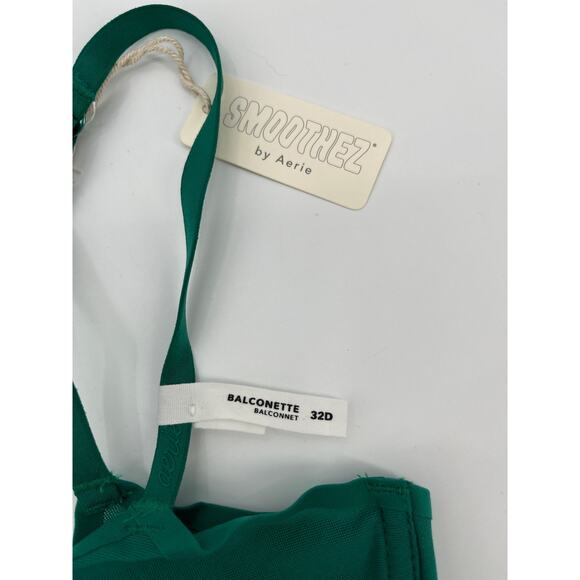 NWT Aerie Smoothez Balconette Bra Sz 32D Emerald Green Mesh Underwire - Picture 3 of 6
